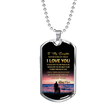 Father Daughter Heart Necklace From Papa Christmas Gift Idea Luxury Dog Tag Silver - Papa